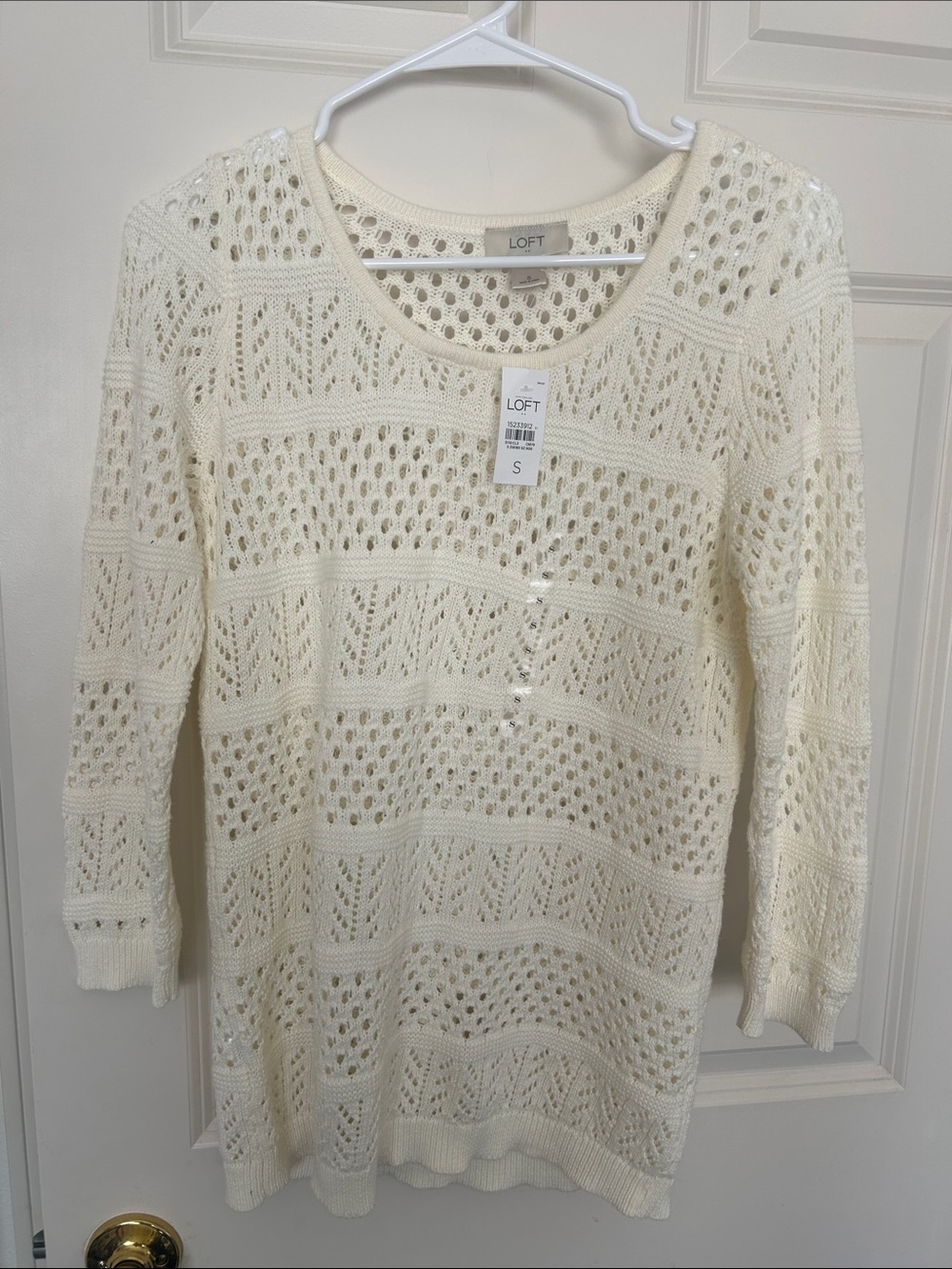 LOFT Ivory Open-Knit Scoop-Neck Sweater